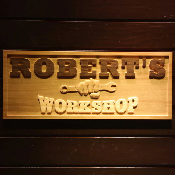 Personalized My Tools Workshop Custom Wood Sign 3D Engraved Wall Plaque - LED Gift Works