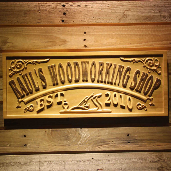 Personalized Garage Woodworking Shop Custom Wood Sign 3D Engraved Wall Plaque - LED Gift Works