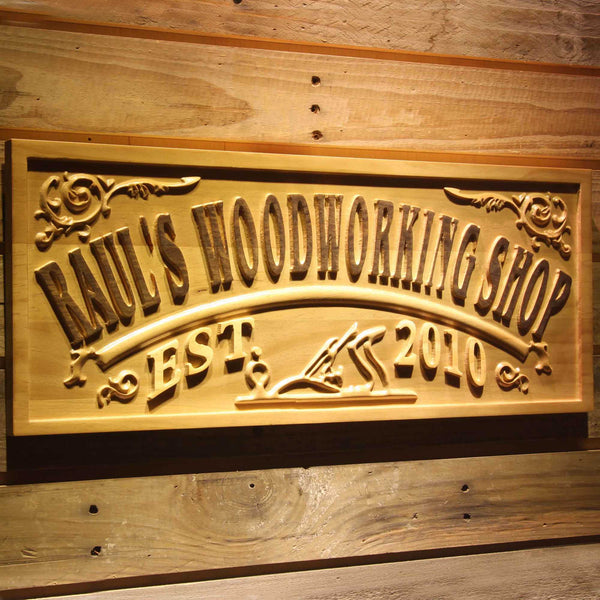 Personalized Garage Woodworking Shop Custom Wood Sign 3D Engraved Wall Plaque - LED Gift Works