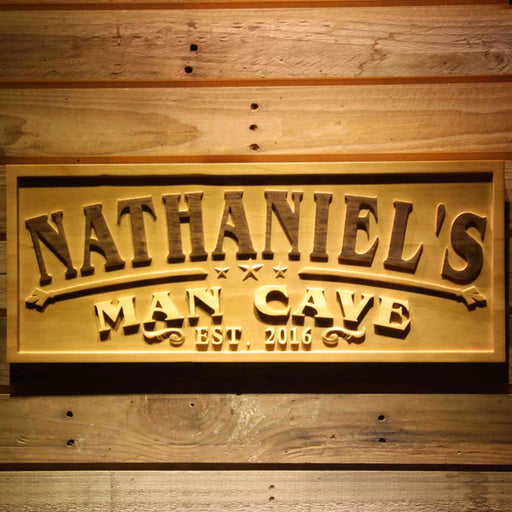 Personalized Man Cave Stars Custom Wood Sign 3D Engraved Wall Plaque - Way Up Gifts