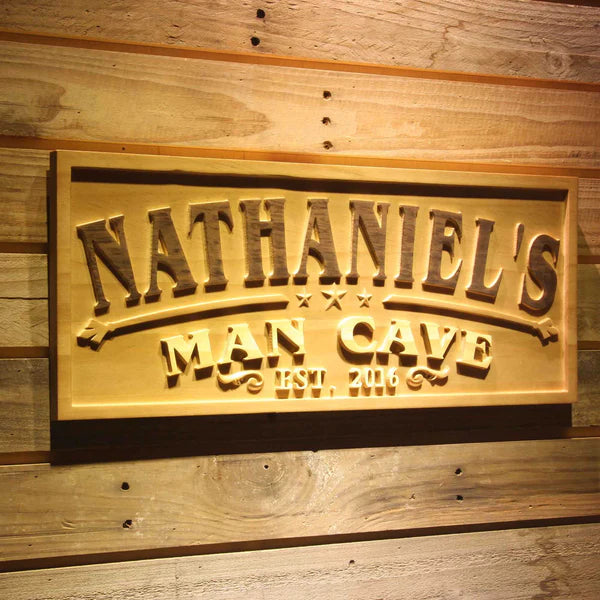 Personalized Man Cave Stars Custom Wood Sign 3D Engraved Wall Plaque - LED Gift Works