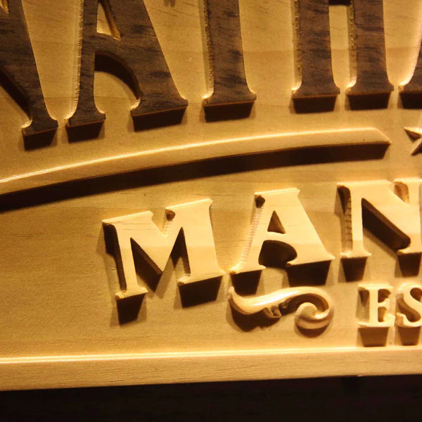 Personalized Man Cave Stars Custom Wood Sign 3D Engraved Wall Plaque - LED Gift Works