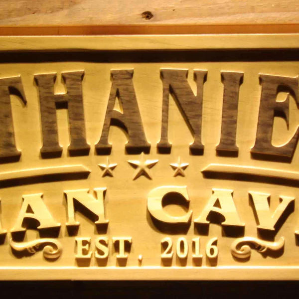 Personalized Man Cave Stars Custom Wood Sign 3D Engraved Wall Plaque - Way Up Gifts