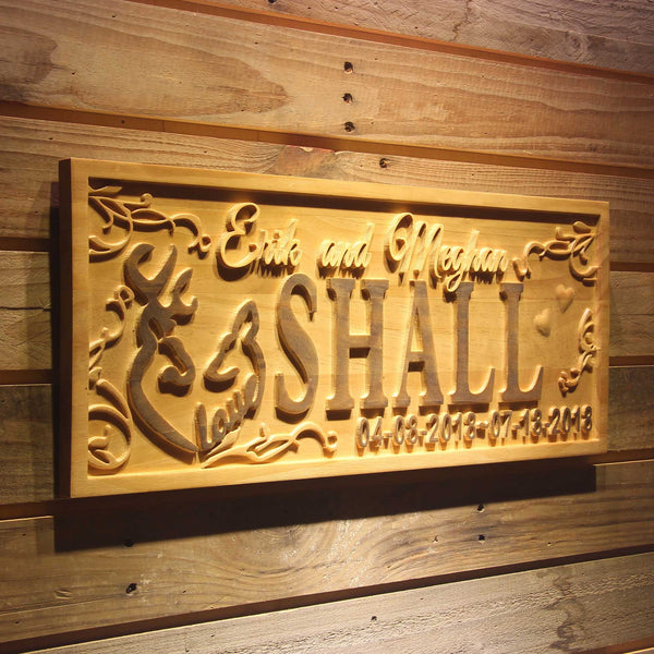 Personalized Couples Name Deer Love Wedding Custom Wood Sign 3D Engraved Wall Plaque - LED Gift Works