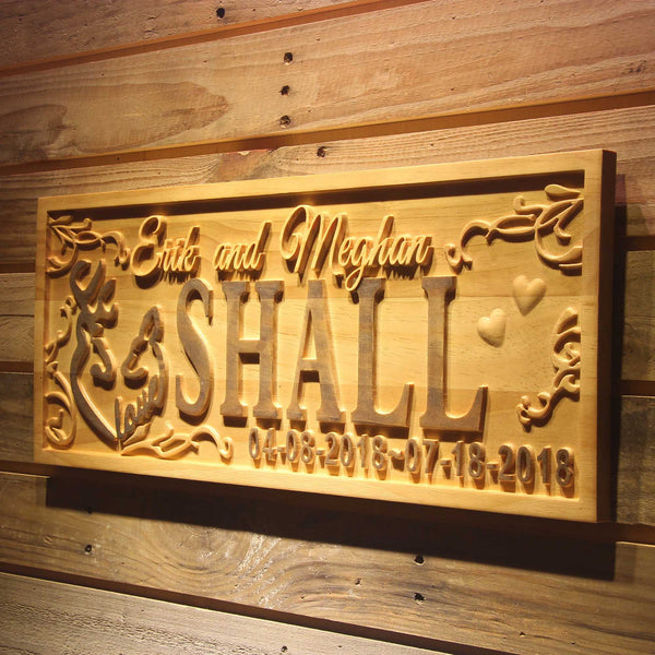 Personalized Couples Name Deer Love Wedding Custom Wood Sign 3D Engraved Wall Plaque - LED Gift Works