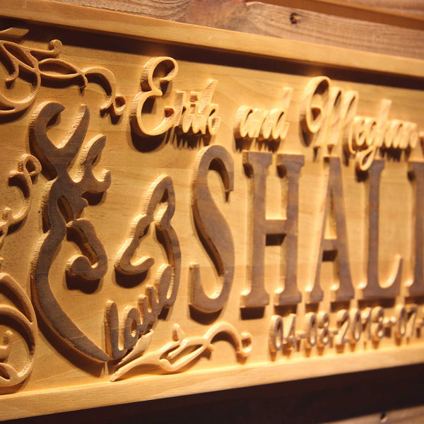 Personalized Couples Name Deer Love Wedding Custom Wood Sign 3D Engraved Wall Plaque - LED Gift Works