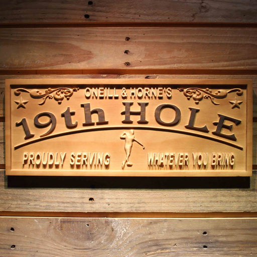 Personalized Golf 19th Hole Bar Man Cave Custom Wood Sign 3D Engraved Wall Plaque - Way Up Gifts