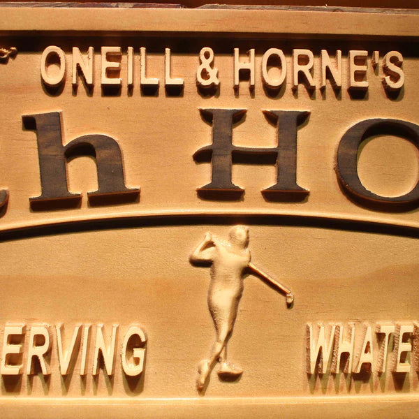 Personalized Golf 19th Hole Bar Man Cave Custom Wood Sign 3D Engraved Wall Plaque - Way Up Gifts