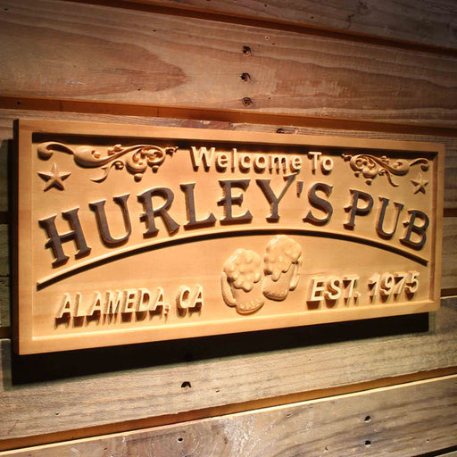 Personalized Pub Bar Custom Wood Sign 3D Engraved Wall Plaque - LED Gift Works