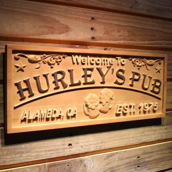 Personalized Pub Bar Custom Wood Sign 3D Engraved Wall Plaque - Way Up Gifts