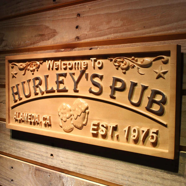 Personalized Pub Bar Custom Wood Sign 3D Engraved Wall Plaque - Way Up Gifts
