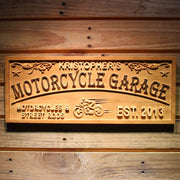 Personalized Motorcycle Garage Custom Wood Sign 3D Engraved Wall Plaque - LED Gift Works