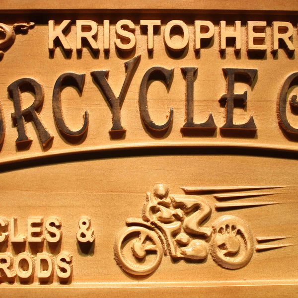 Personalized Motorcycle Garage Custom Wood Sign 3D Engraved Wall Plaque - LED Gift Works