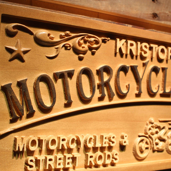 Personalized Motorcycle Garage Custom Wood Sign 3D Engraved Wall Plaque - LED Gift Works