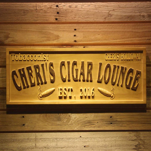 Personalized Cigar Lounge Custom Wood Sign 3D Engraved Wall Plaque - Way Up Gifts