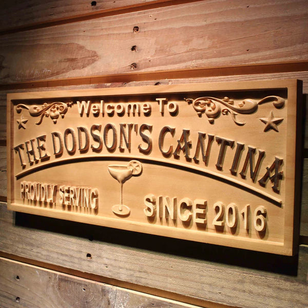 Personalized Margarita Cantina Bar Custom Wood Sign 3D Engraved Wall Plaque - LED Gift Works