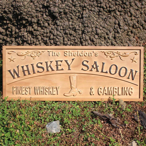 Personalized Bar Whiskey Saloon Custom Wood Sign 3D Engraved Wall Plaque - Way Up Gifts