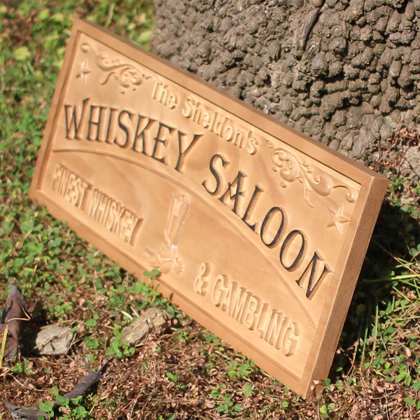 Personalized Bar Whiskey Saloon Custom Wood Sign 3D Engraved Wall Plaque - Way Up Gifts
