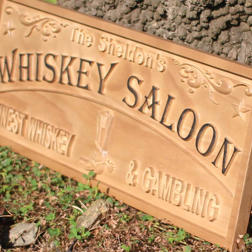 Personalized Bar Whiskey Saloon Custom Wood Sign 3D Engraved Wall Plaque - LED Gift Works