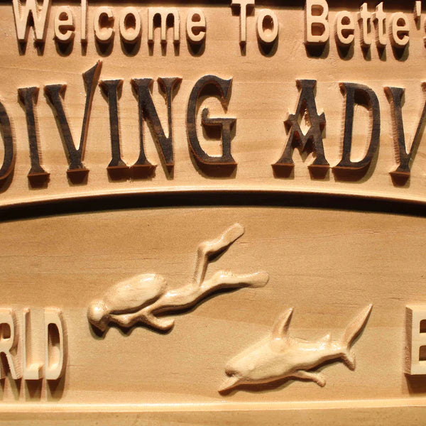 Personalized Beach Decor Scuba Diving Custom Wood Sign 3D Engraved Wall Plaque - LED Gift Works