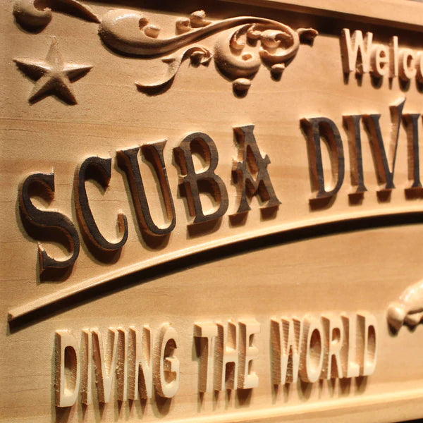 Personalized Beach Decor Scuba Diving Custom Wood Sign 3D Engraved Wall Plaque - LED Gift Works