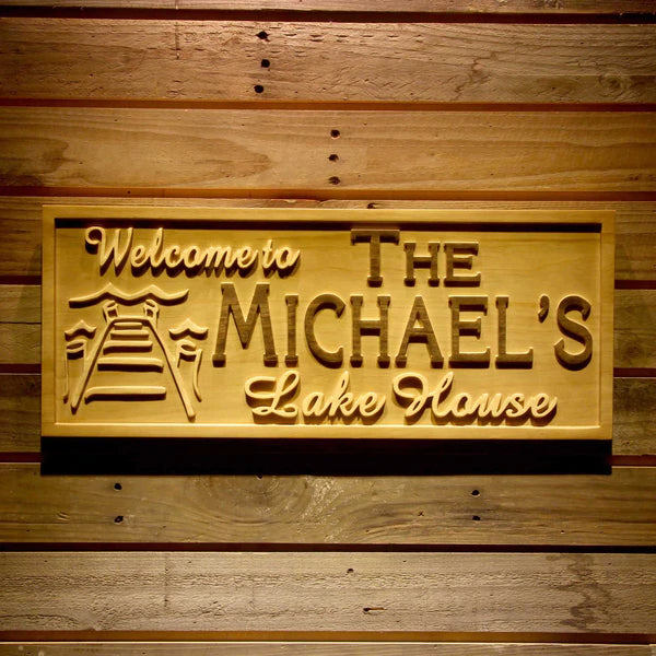 Personalized Lake House Custom Wood Sign 3D Engraved Wall Plaque - LED Gift Works