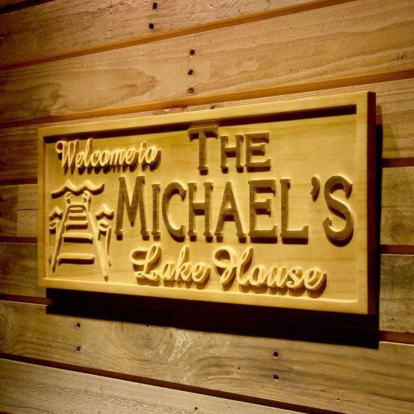 Personalized Lake House Custom Wood Sign 3D Engraved Wall Plaque - LED Gift Works