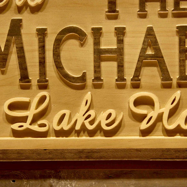 Personalized Lake House Custom Wood Sign 3D Engraved Wall Plaque - LED Gift Works