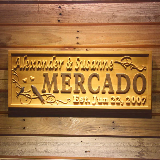 Personalized Couples Name Love Birds Wedding Custom Wood Sign 3D Engraved Wall Plaque - Way Up Gifts