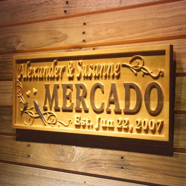 Personalized Couples Name Love Birds Wedding Custom Wood Sign 3D Engraved Wall Plaque - Way Up Gifts