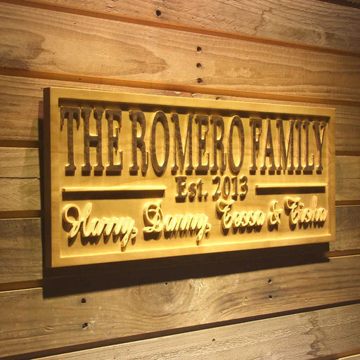 Personalized Family Names Custom Wood Sign 3D Engraved Wall Plaque - LED Gift Works