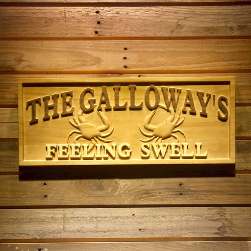 Personalized Crab Season Beach House Custom Wood Sign 3D Engraved Plaque - Way Up Gifts