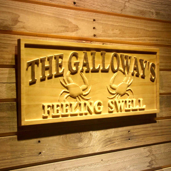 Personalized Crab Season Beach House Custom Wood Sign 3D Engraved Plaque - LED Gift Works