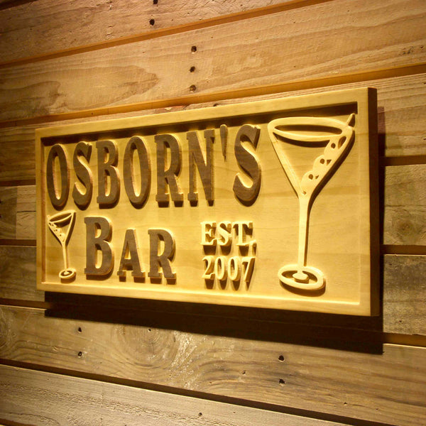 Personalized Home Cocktail Bar Custom Wood Sign 3D Engraved Wall Plaque - LED Gift Works
