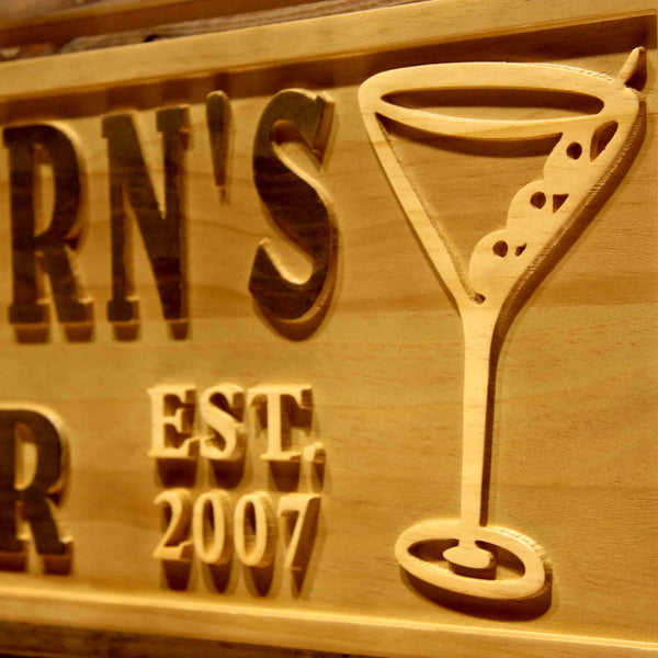 Personalized Home Cocktail Bar Custom Wood Sign 3D Engraved Wall Plaque - LED Gift Works